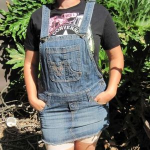 No Boundaries Juniors 9 Jean Skirt Overalls Outfit Belt Loops Pockets Skirtall